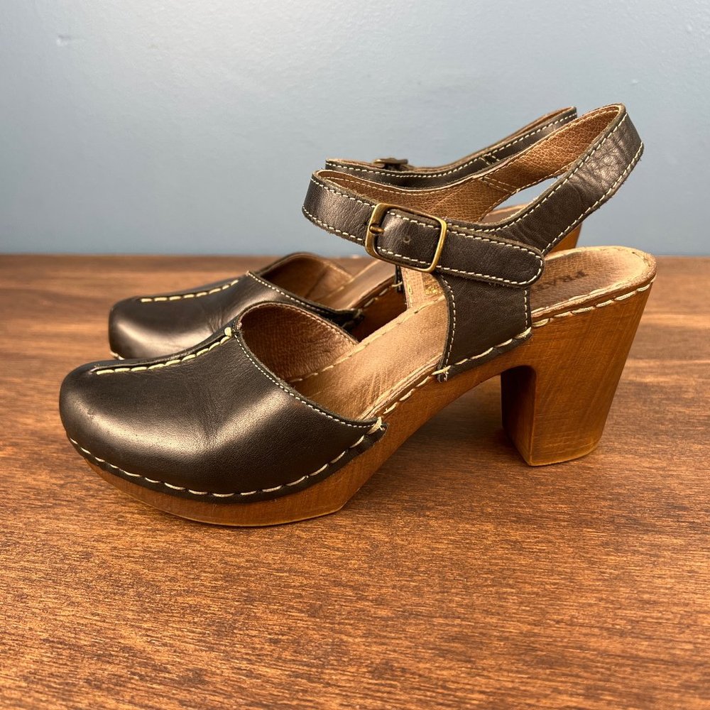 Pratesi Italian Leather Wood Heel Sandal EU Size 38